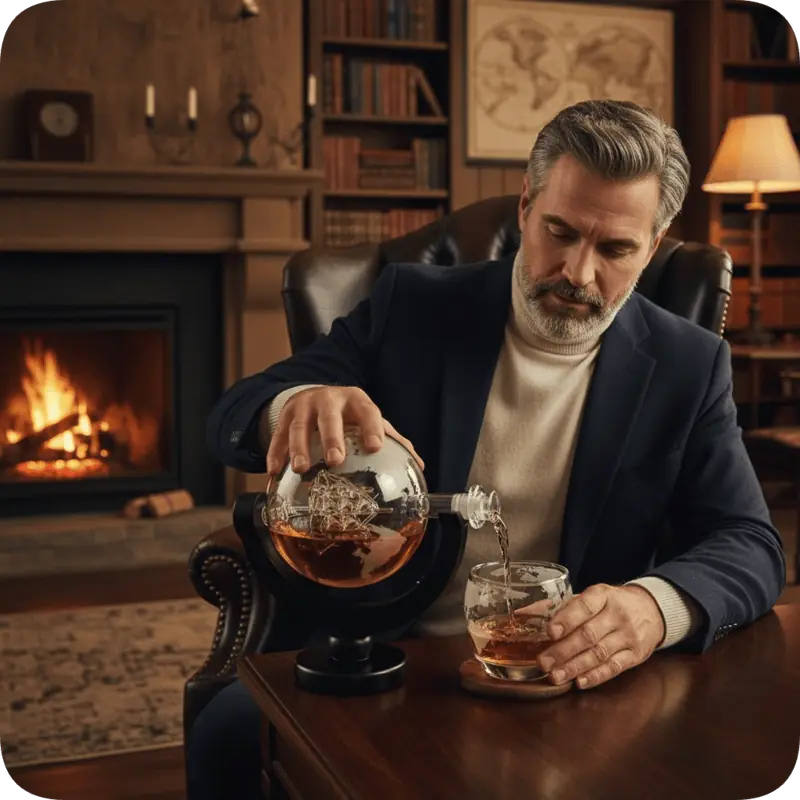 Karafka-do-Whisky-Globus-Zestaw-prezent-dla-mezczyzn--Podkladki-Szczypce-Kostki-850-ml-Waga-produktu-z-opakowaniem-jednostkowym-1-249-kg.webp